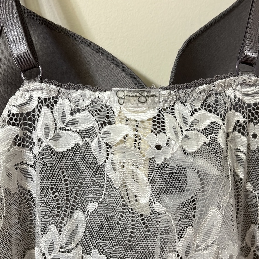 Jessica Simpson Gray White Mesh Lace Babydoll Lingerie Top Size S - Picture 6 of 7